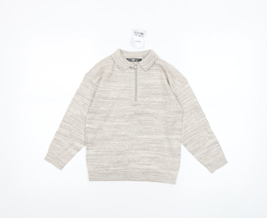 Next Boys Beige Half Zip Collared Jumper 5 Years Cotton Blend Knitwear