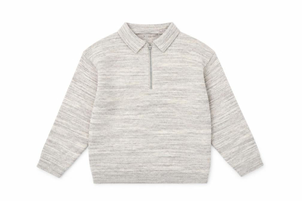 Front view of Next boys’ beige half zip collared jumper 5 years cotton blend knitwear