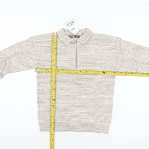 Next Boys Beige Half Zip Collared Jumper 5 Years Cotton Blend Knitwear
