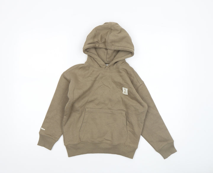 Zara Boys Beige Pullover Hoodie 6-7 Years Cotton Blend Casual Sweatshirt