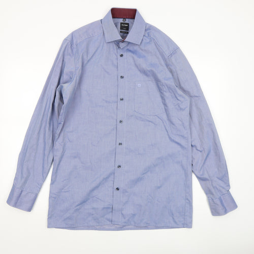 OLYMP Men’s Blue Striped Luxor Modern Fit Long Sleeve Dress Shirt 15.75in 40cm