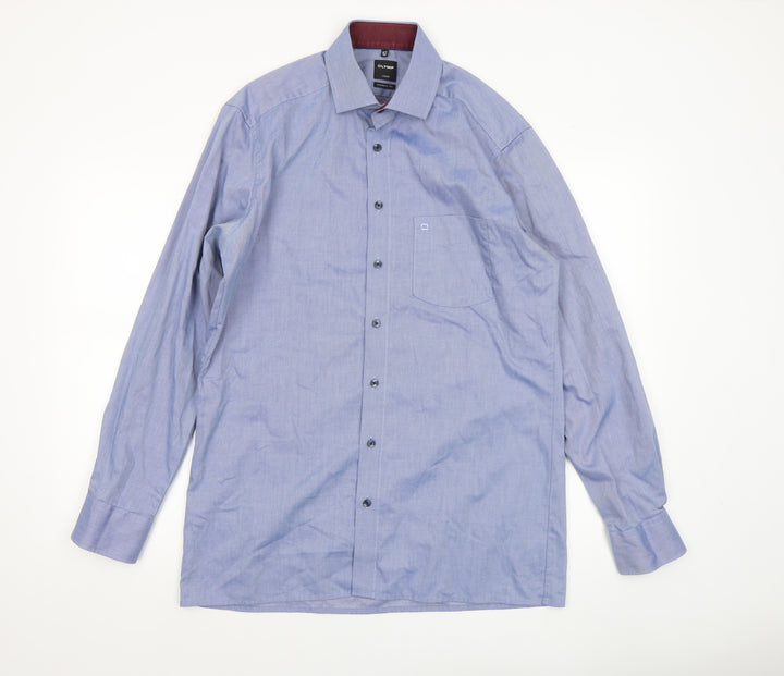 OLYMP Men’s Blue Striped Luxor Modern Fit Long Sleeve Dress Shirt 15.75in 40cm