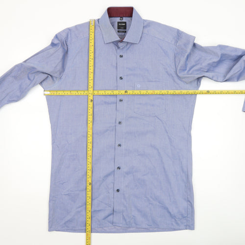 OLYMP Men’s Blue Striped Luxor Modern Fit Long Sleeve Dress Shirt 15.75in 40cm