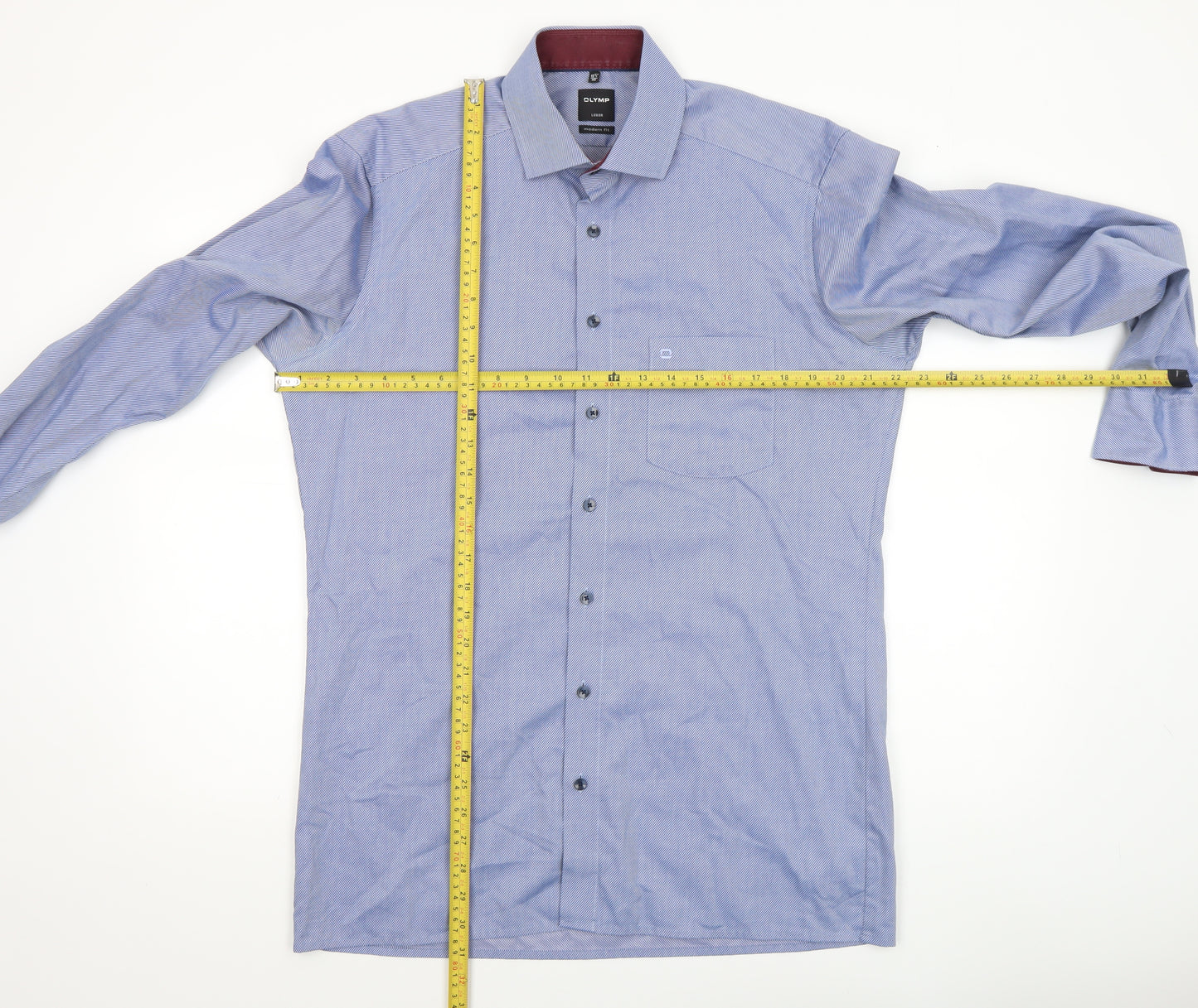 OLYMP Men’s Blue Striped Luxor Modern Fit Long Sleeve Dress Shirt 15.75in 40cm