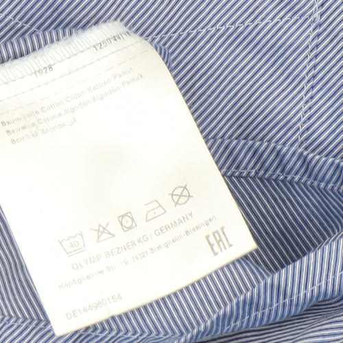 OLYMP Men’s Blue Striped Luxor Modern Fit Long Sleeve Dress Shirt 15.75in 40cm