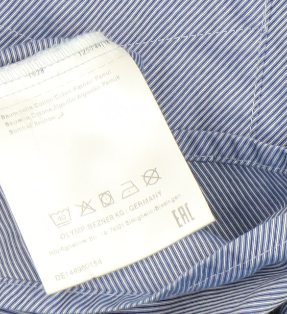 OLYMP Men’s Blue Striped Luxor Modern Fit Long Sleeve Dress Shirt 15.75in 40cm