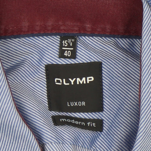 OLYMP Men’s Blue Striped Luxor Modern Fit Long Sleeve Dress Shirt 15.75in 40cm