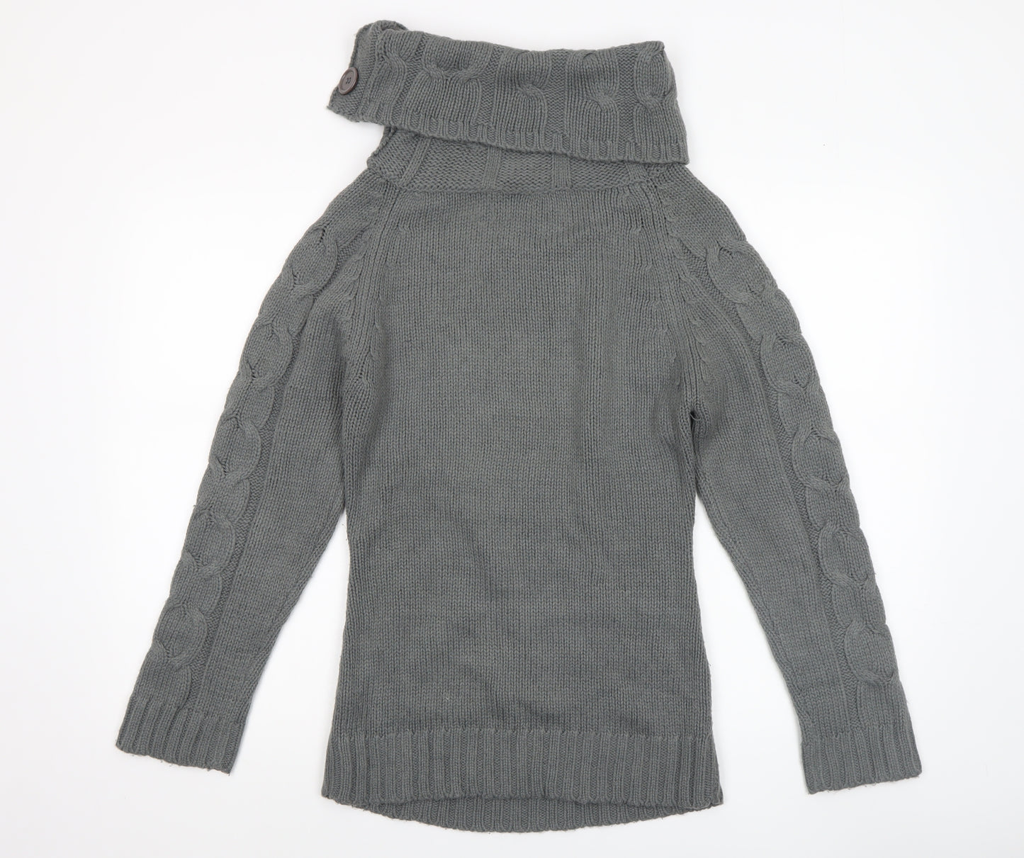 Folia Women Grey Wool Blend Roll Neck Cable-Knit Jumper Size S