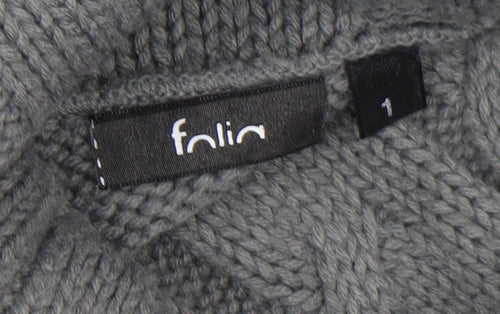 Folia Women Grey Wool Blend Roll Neck Cable-Knit Jumper Size S