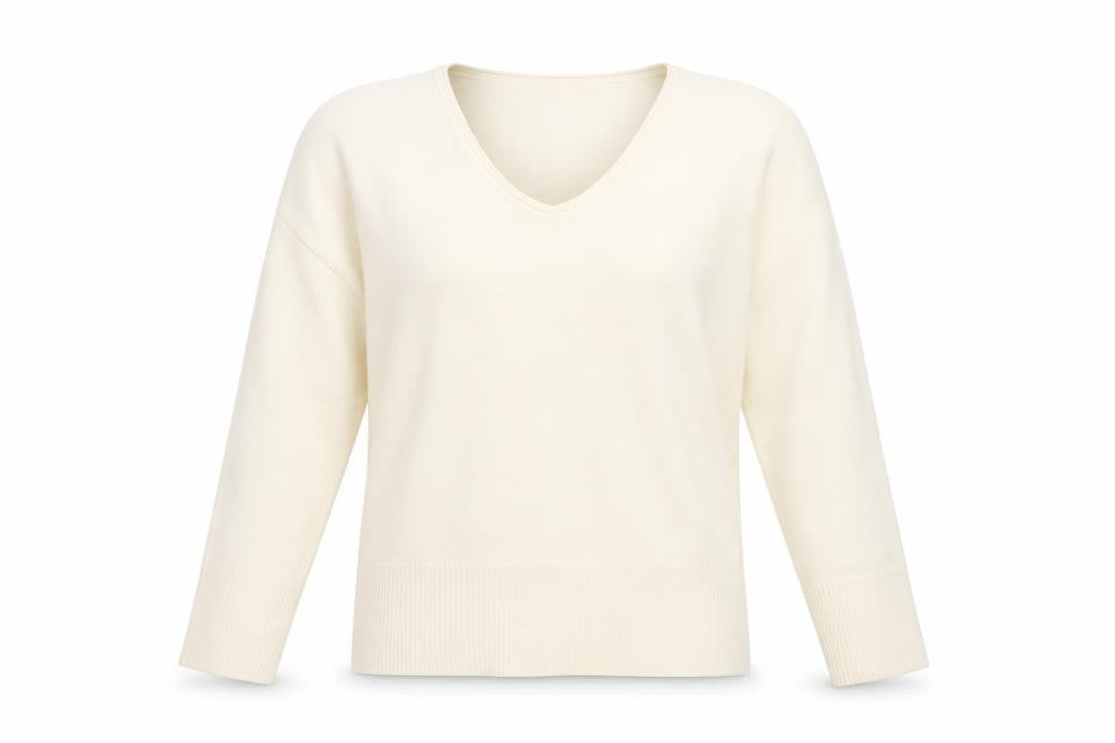 Front view of Primark Women Ivory V-Neck Knit jumper, size 12