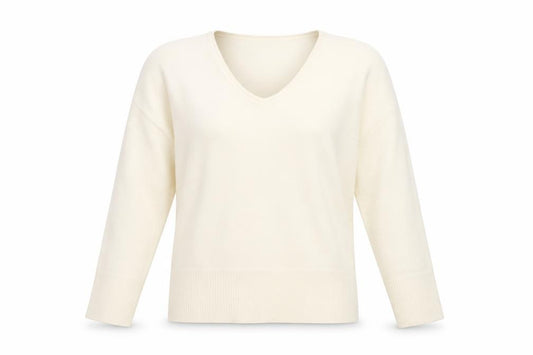 Front view of Primark Women Ivory V-Neck Knit jumper, size 12