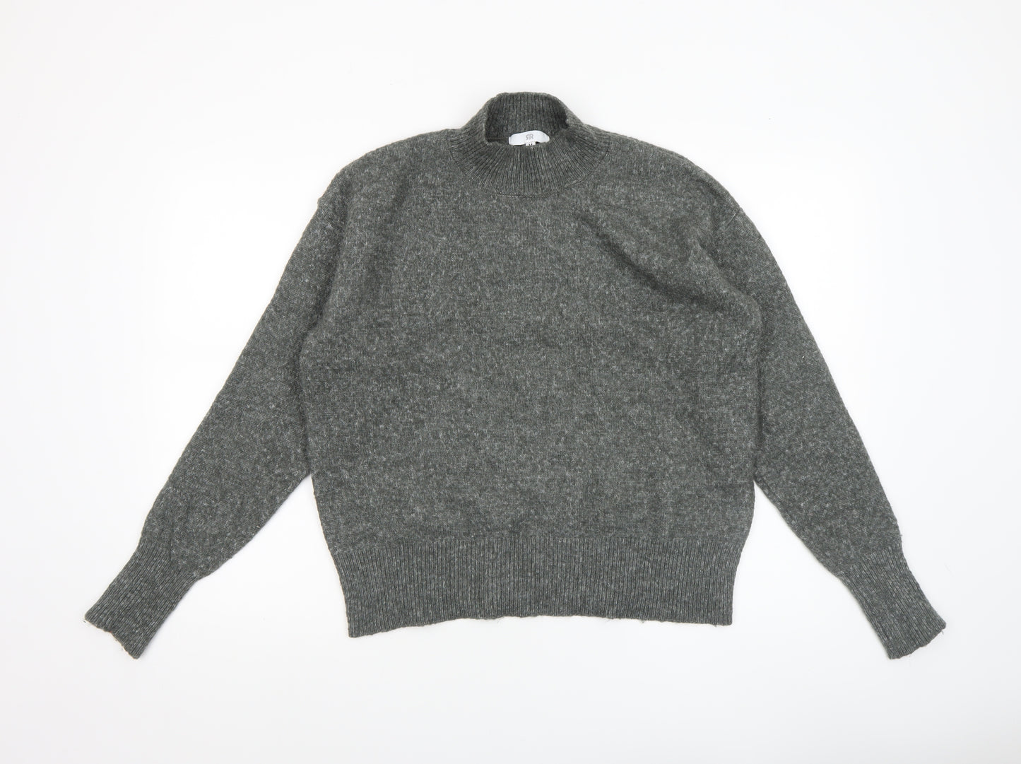 RR Womens Grey Mock Neck Wool Blend Pullover Jumper M
