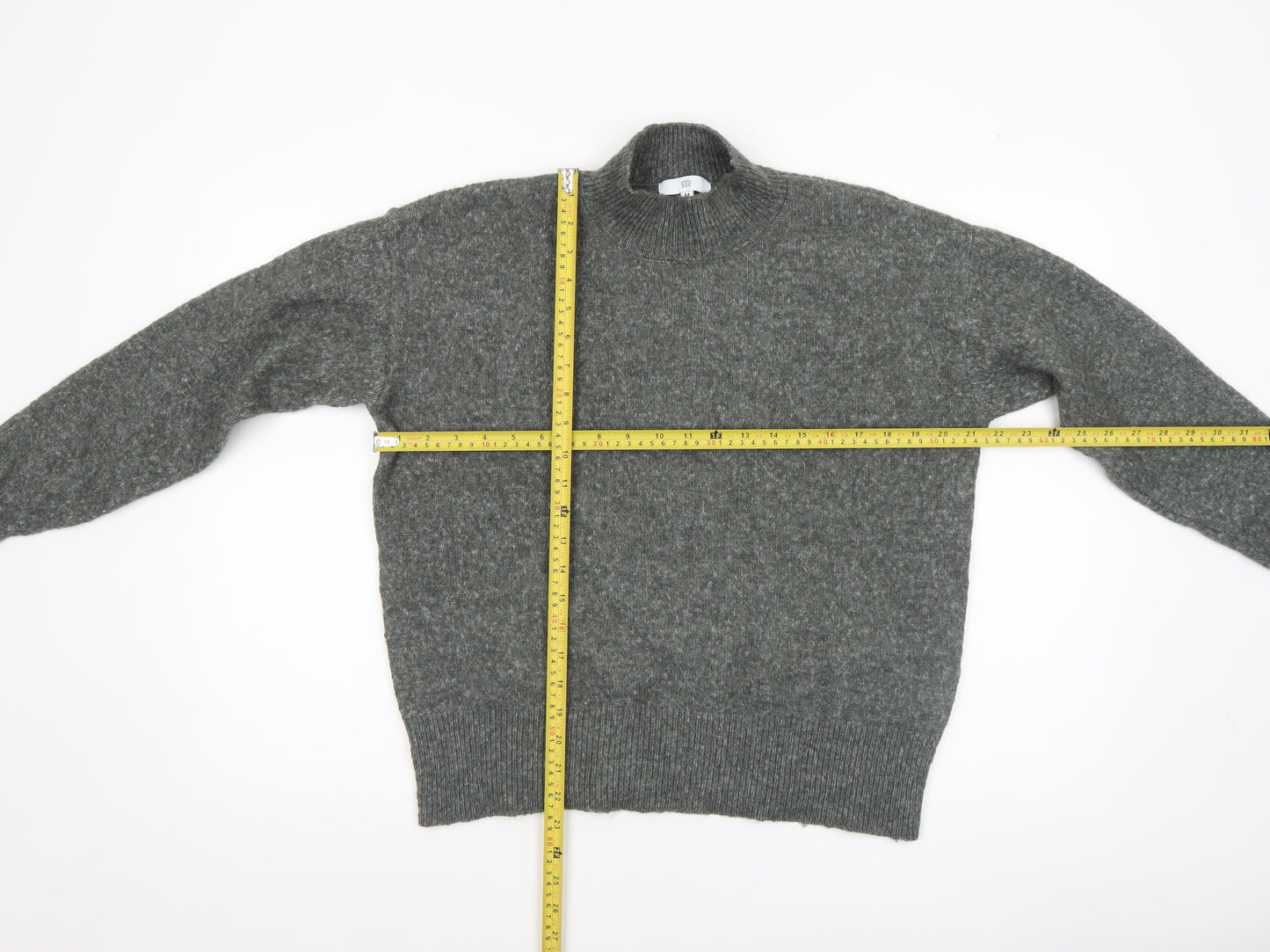 RR Womens Grey Mock Neck Wool Blend Pullover Jumper M