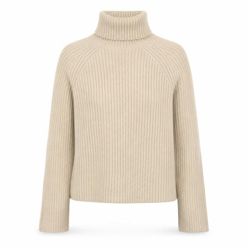 H&M Women Beige Roll Neck Ribbed Knit Jumper Size S