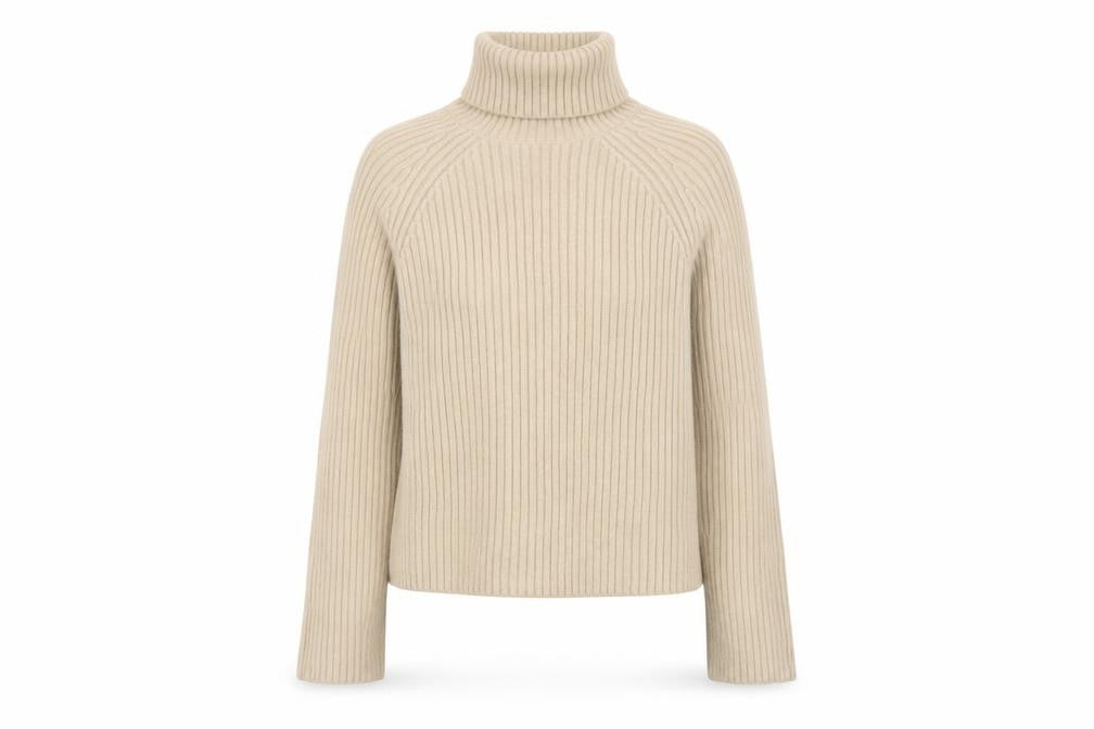 H&M Women Beige Roll Neck Ribbed Knit Jumper Size S