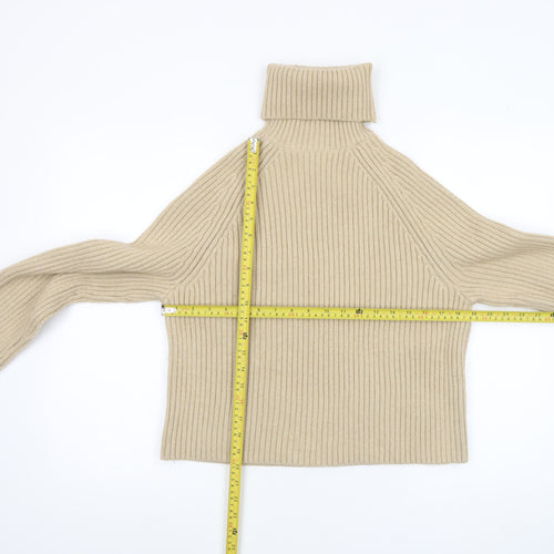 H&M Women Beige Roll Neck Ribbed Knit Jumper Size S