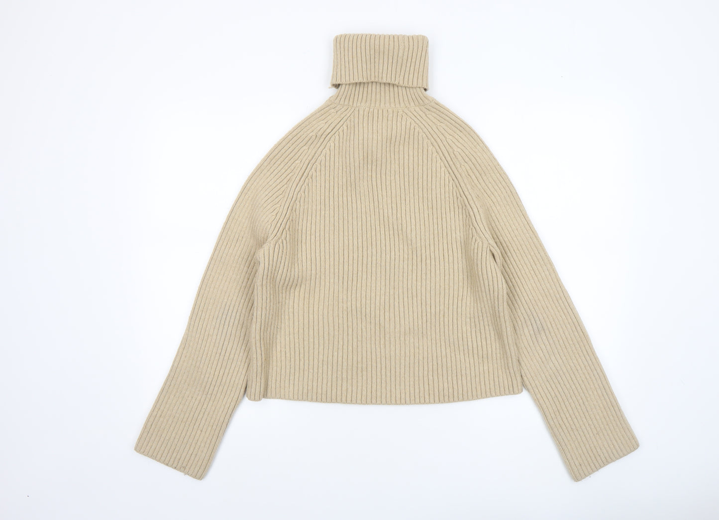 H&M Women Beige Roll Neck Ribbed Knit Jumper Size S