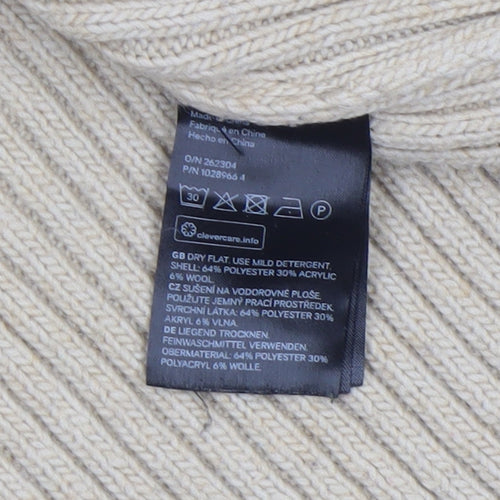 H&M Women Beige Roll Neck Ribbed Knit Jumper Size S