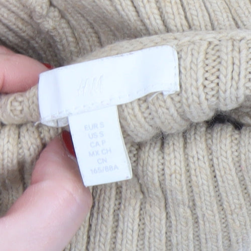 H&M Women Beige Roll Neck Ribbed Knit Jumper Size S