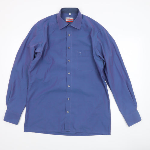 Marvelis Men’s Blue Modern Fit Non-Iron Long Sleeve Dress Shirt 15.5”