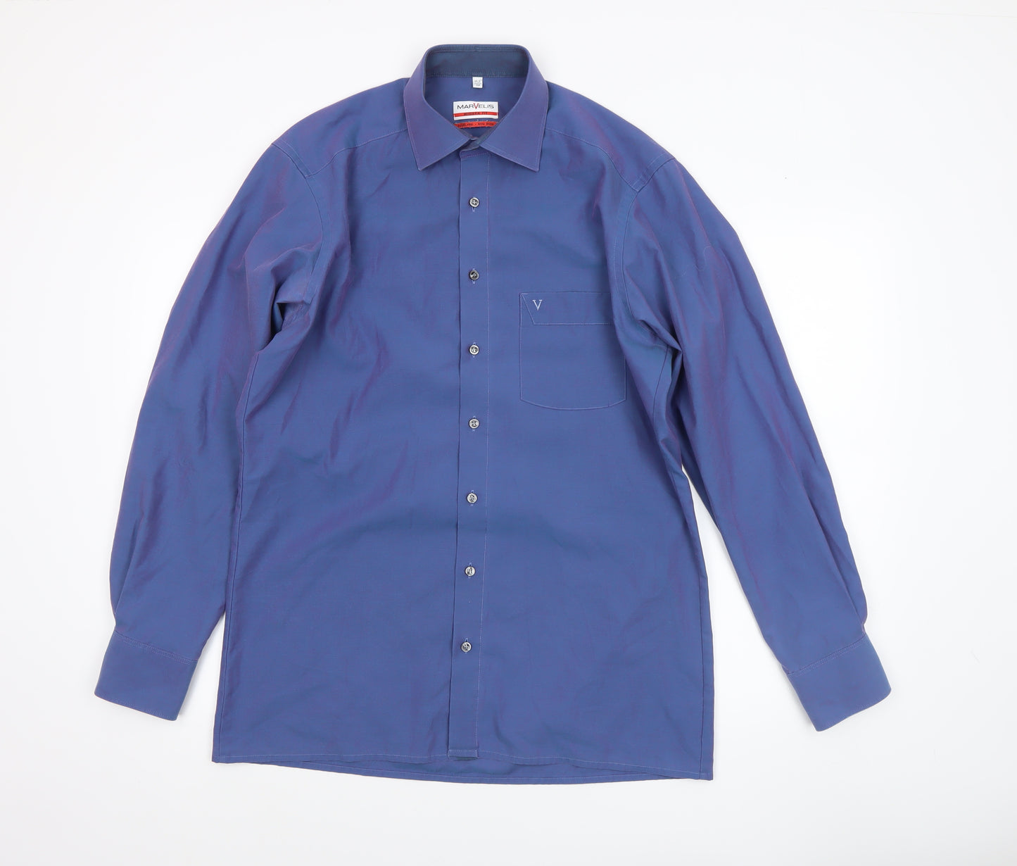 Marvelis Men’s Blue Modern Fit Non-Iron Long Sleeve Dress Shirt 15.5”