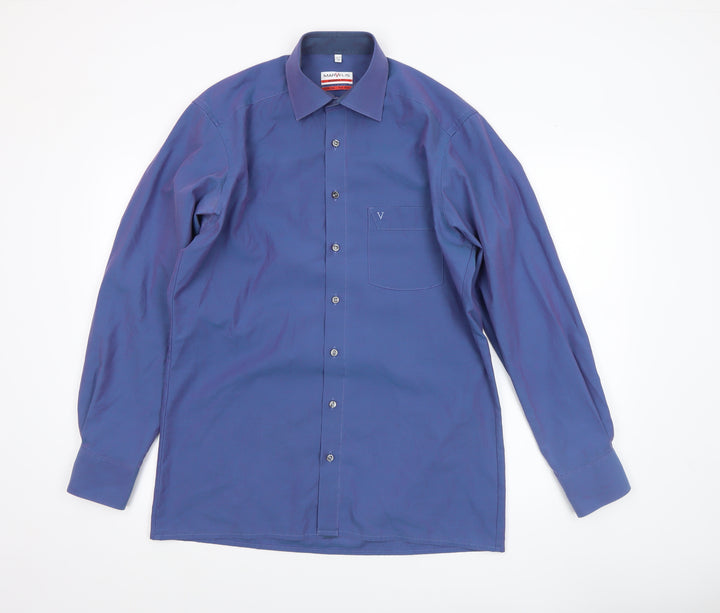 Marvelis Men’s Blue Modern Fit Non-Iron Long Sleeve Dress Shirt 15.5”
