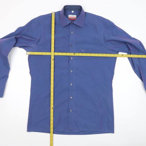 Marvelis Men’s Blue Modern Fit Non-Iron Long Sleeve Dress Shirt 15.5”