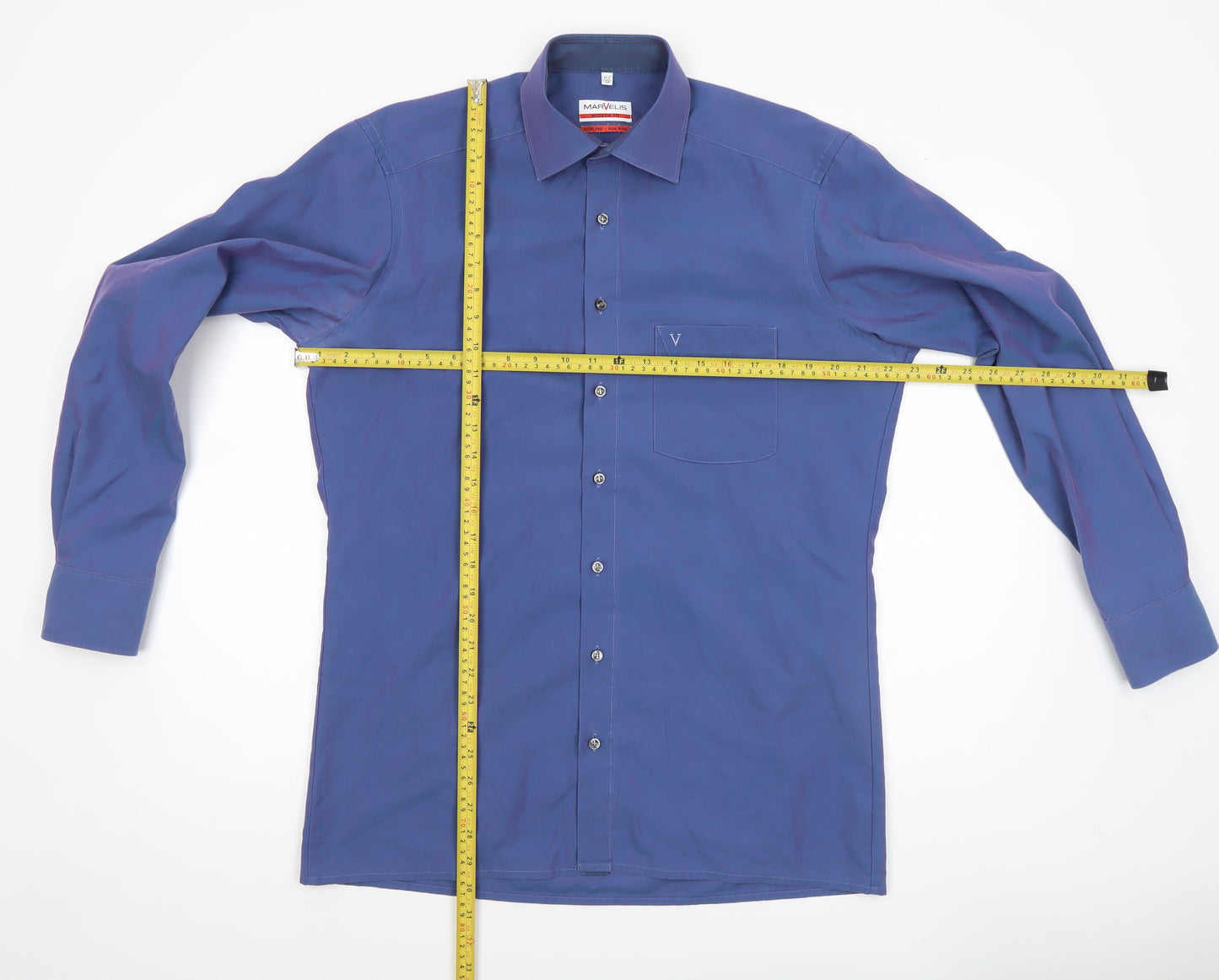 Marvelis Men’s Blue Modern Fit Non-Iron Long Sleeve Dress Shirt 15.5”