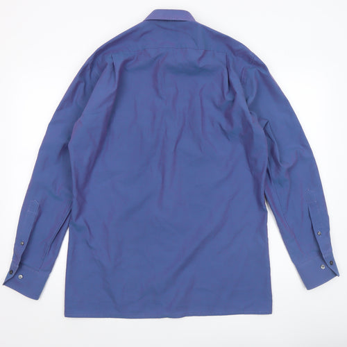 Marvelis Men’s Blue Modern Fit Non-Iron Long Sleeve Dress Shirt 15.5”
