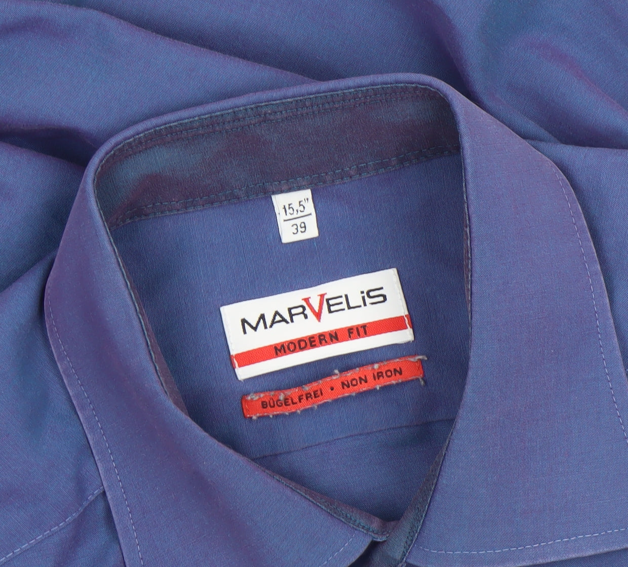 Marvelis Men’s Blue Modern Fit Non-Iron Long Sleeve Dress Shirt 15.5”