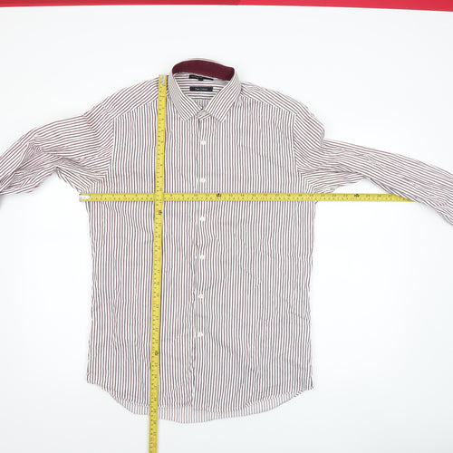 Marks and Spencer Autograph Men's White Burgundy Striped Cotton Dress Shirt 15.5in 39-40 Slim Fit