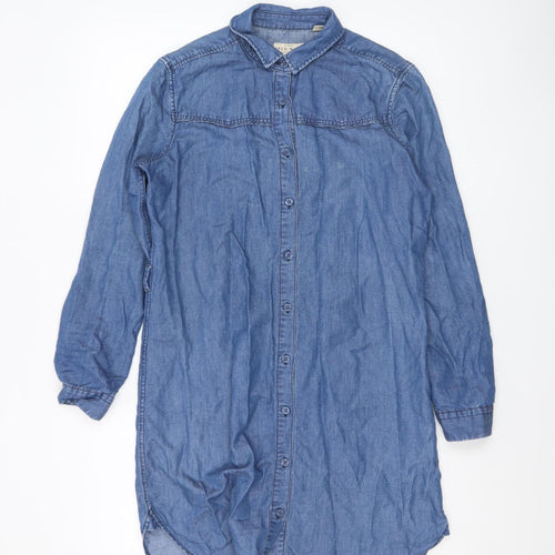 Jack Wills Women Blue Chambray Shirt Dress UK 6 Long Sleeve Collared