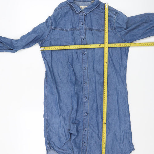 Jack Wills Women Blue Chambray Shirt Dress UK 6 Long Sleeve Collared