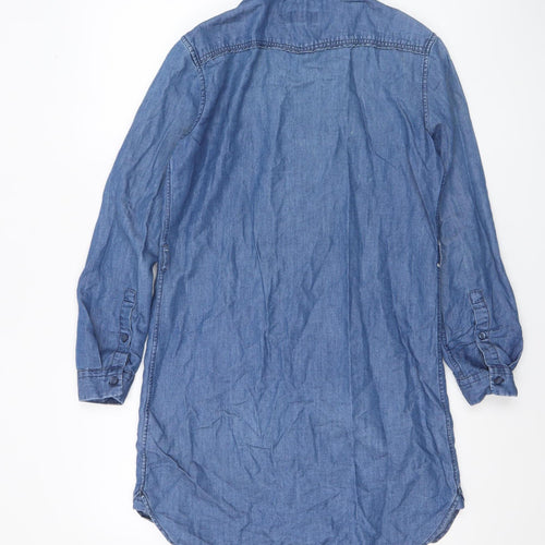 Jack Wills Women Blue Chambray Shirt Dress UK 6 Long Sleeve Collared