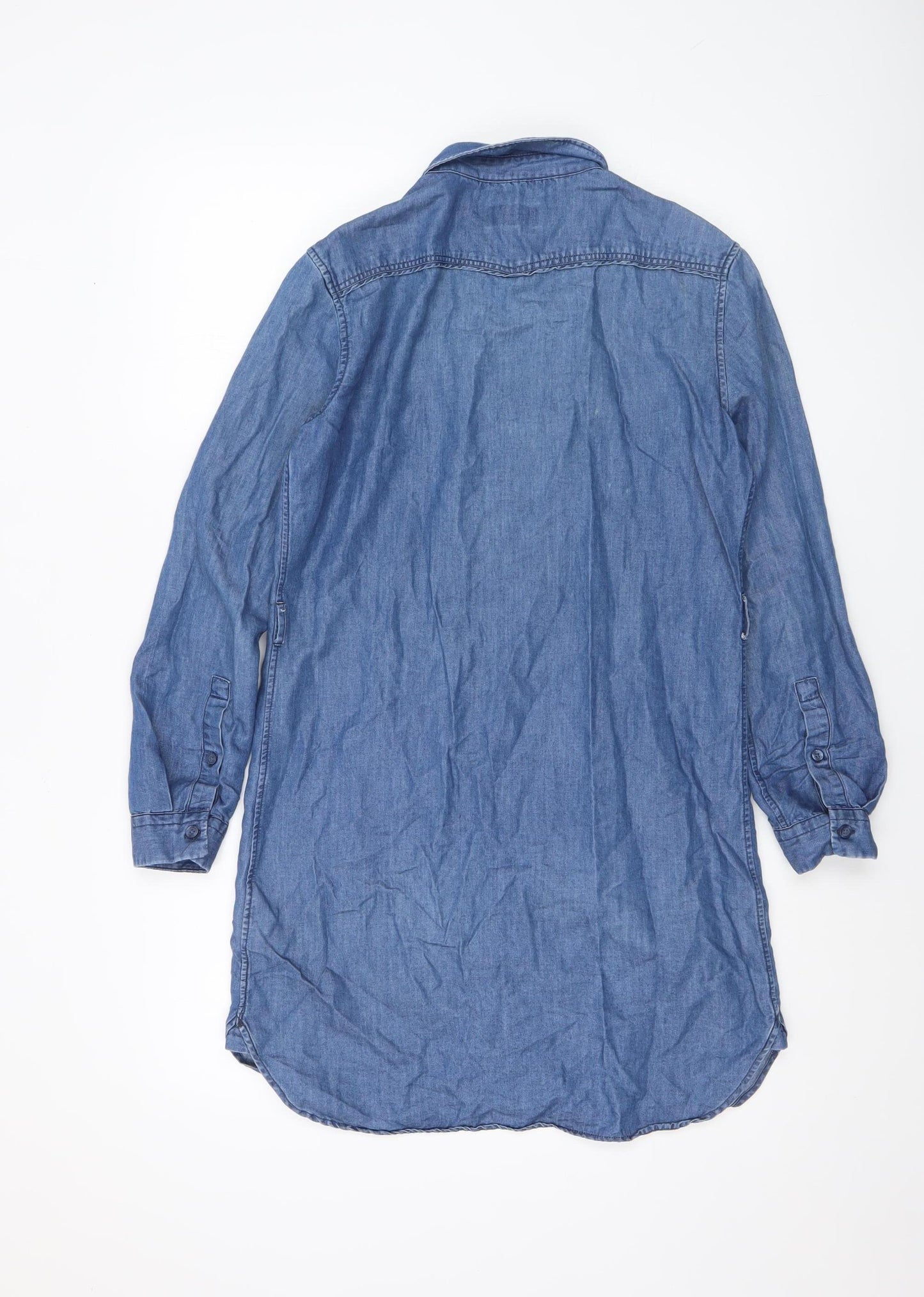 Jack Wills Women Blue Chambray Shirt Dress UK 6 Long Sleeve Collared