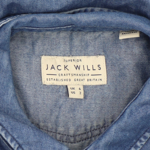 Jack Wills Women Blue Chambray Shirt Dress UK 6 Long Sleeve Collared