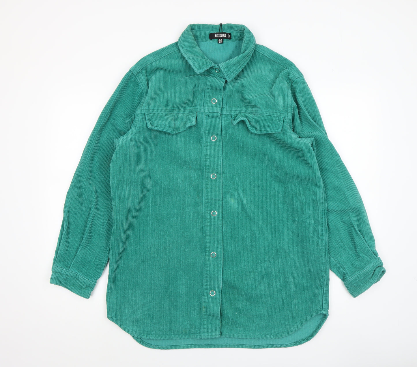 Missguided Women’s Green Corduroy Long Sleeve Button-Up Shirt UK 10