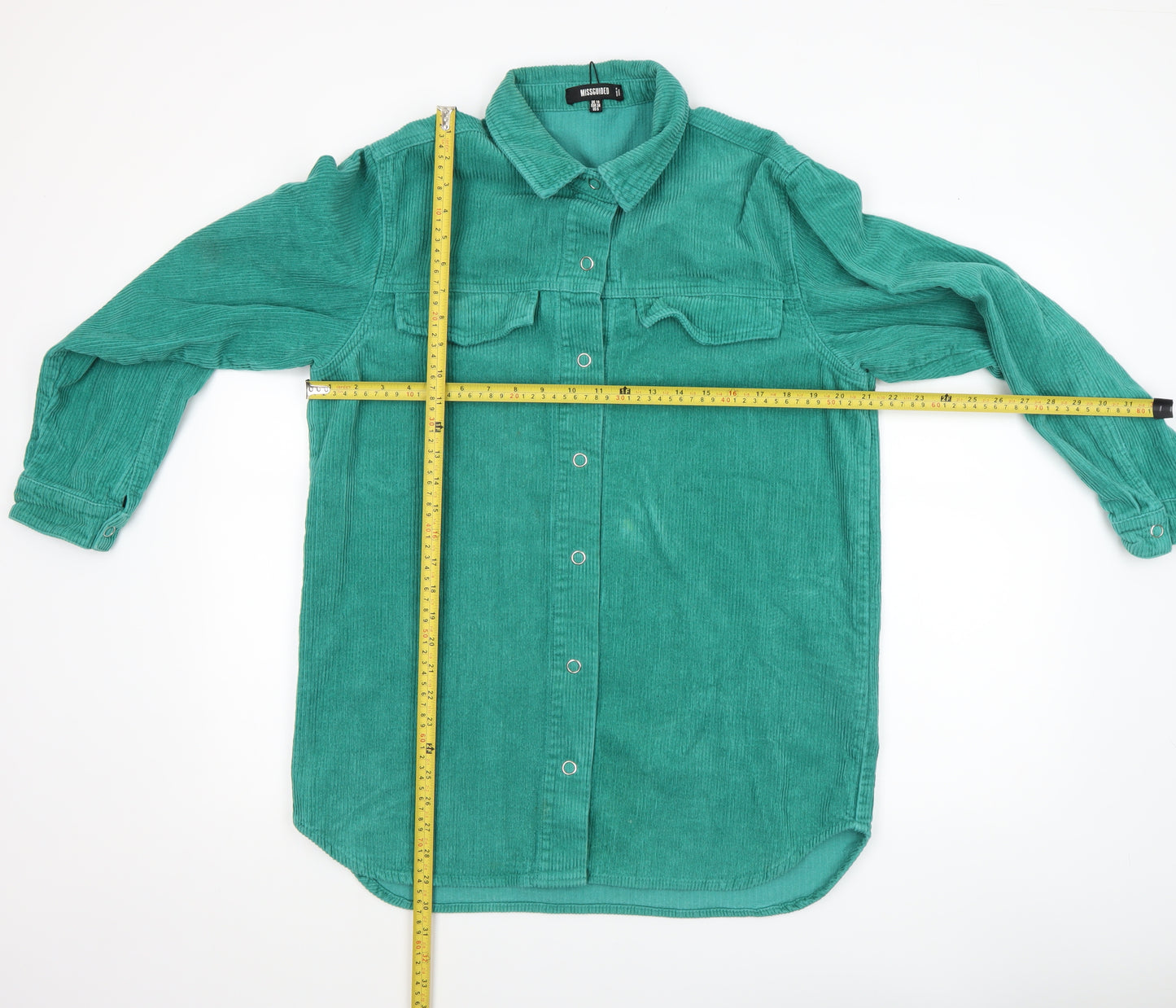 Missguided Women’s Green Corduroy Long Sleeve Button-Up Shirt UK 10