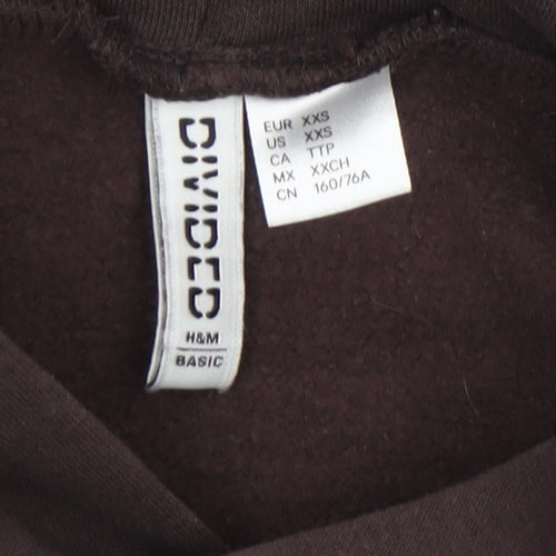 H&M Divided Women Brown Pullover Hoodie XXS Cotton Blend Casual