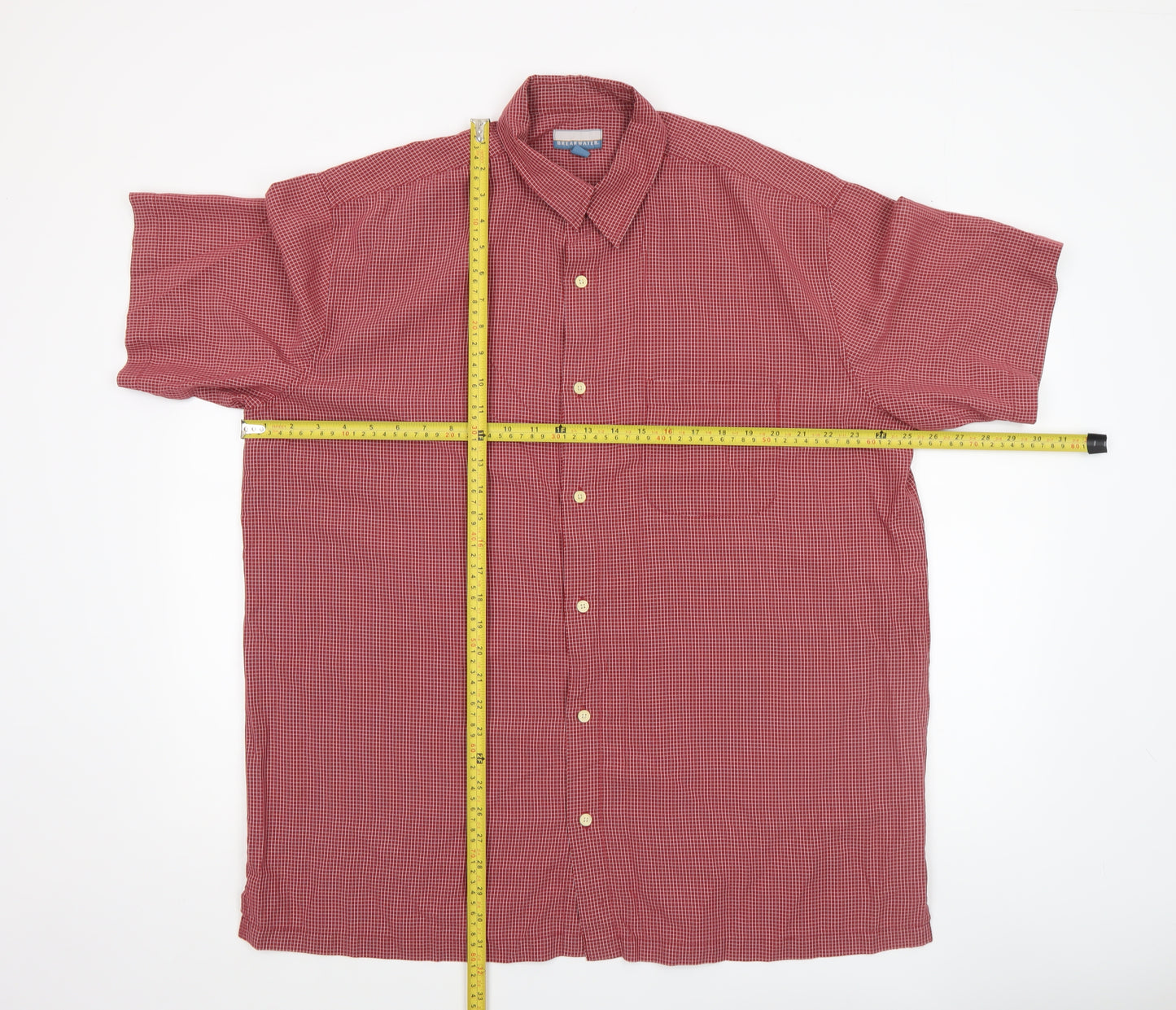Breakwater Men's Red Check Short Sleeve Button-Up Shirt L Regular Fit