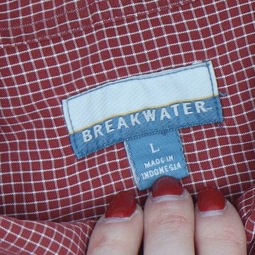 Breakwater Men's Red Check Short Sleeve Button-Up Shirt L Regular Fit