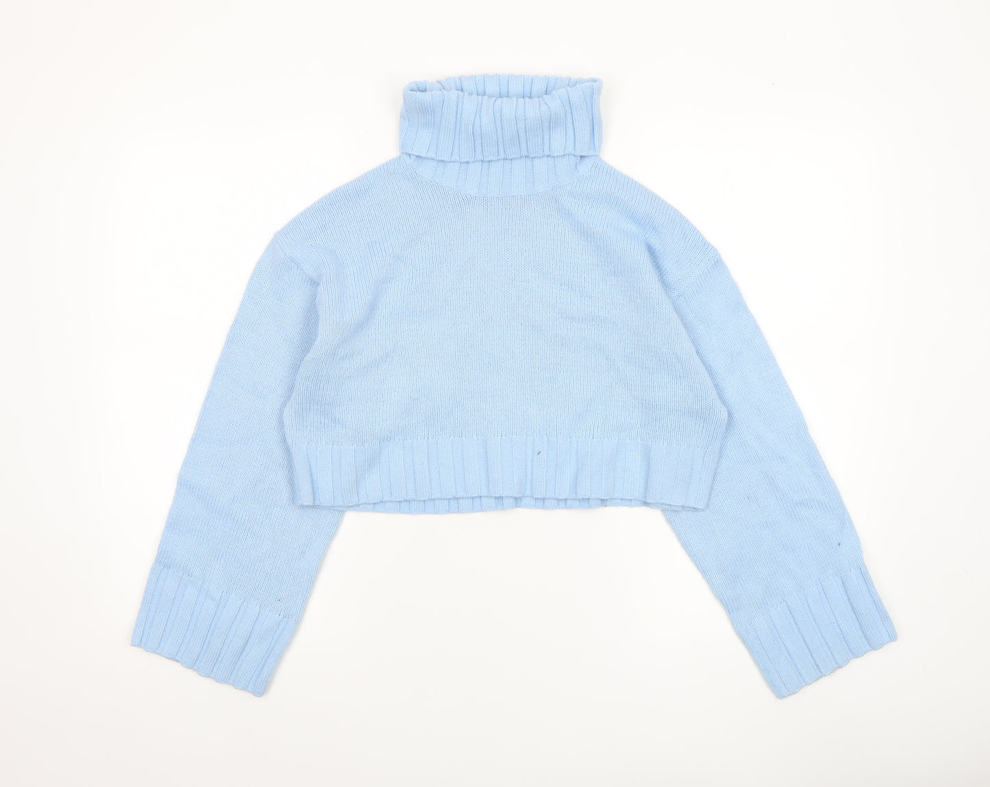 H&M Women Blue Roll Neck Cropped Knit Jumper Size 8