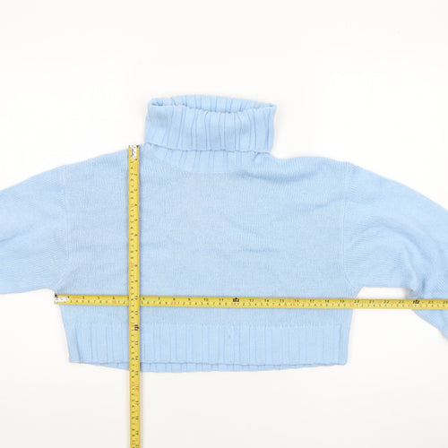 H&M Women Blue Roll Neck Cropped Knit Jumper Size 8