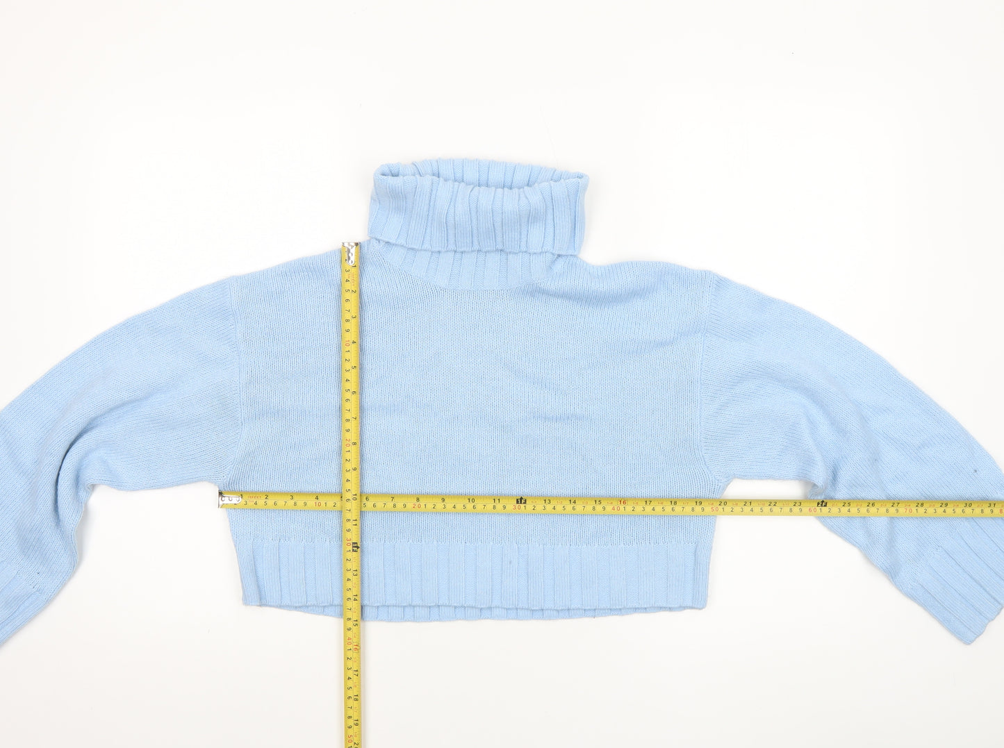 H&M Women Blue Roll Neck Cropped Knit Jumper Size 8