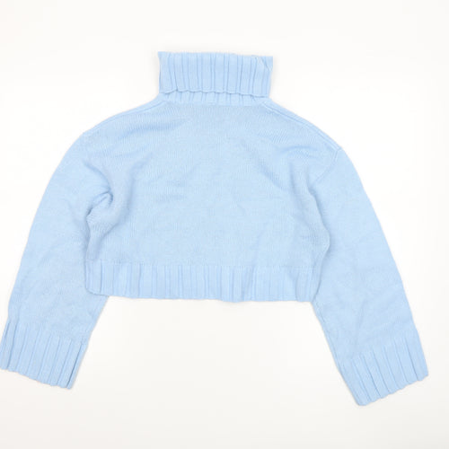 H&M Women Blue Roll Neck Cropped Knit Jumper Size 8