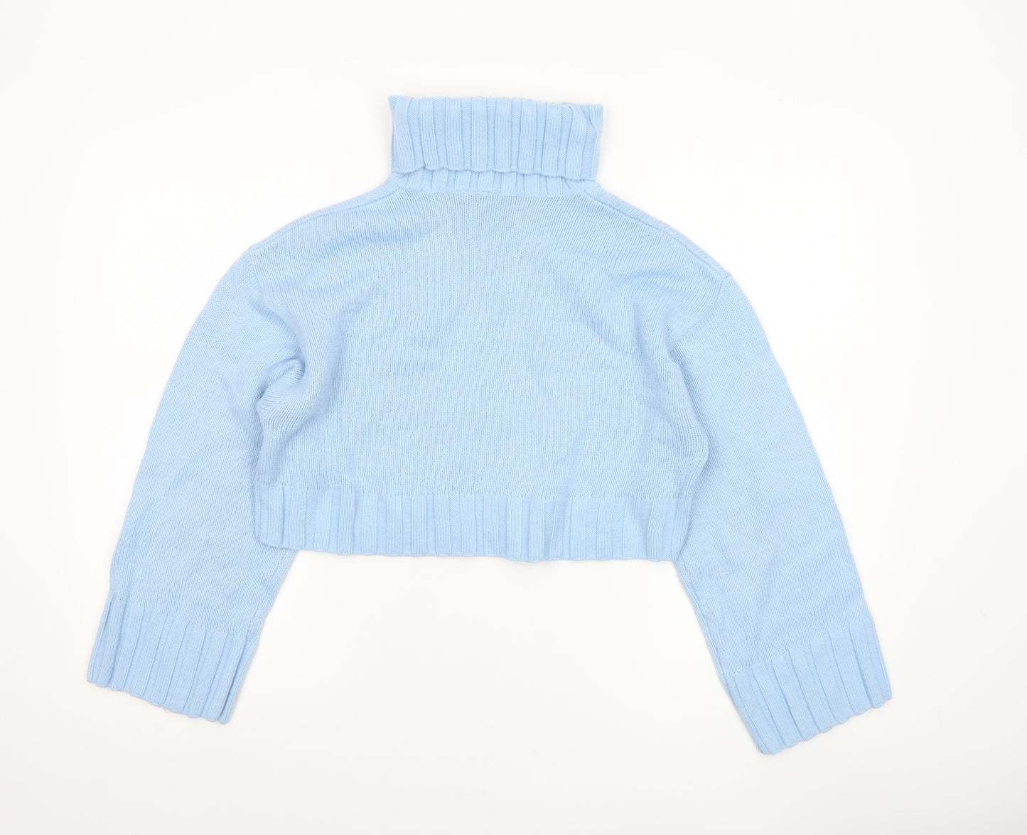 H&M Women Blue Roll Neck Cropped Knit Jumper Size 8