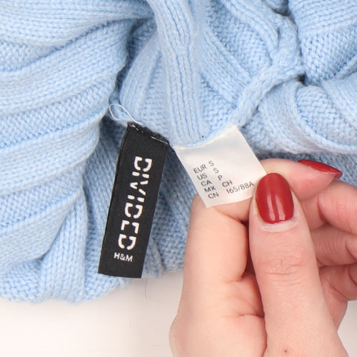 H&M Women Blue Roll Neck Cropped Knit Jumper Size 8