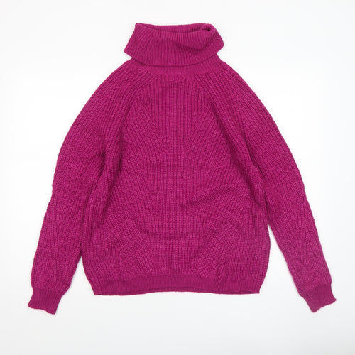 Primark Womens Pink Roll Neck Chunky Knit Jumper XS
