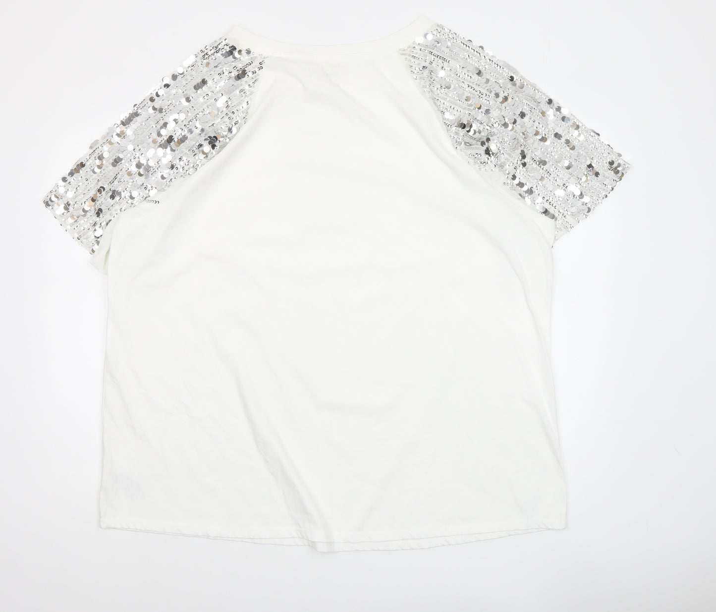 River Island White Sequin Sleeve Cotton T-Shirt Size 24
