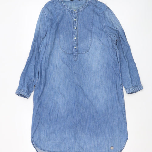 ONLY Women's Blue Chambray Cotton Linen Shirt Dress Size 10